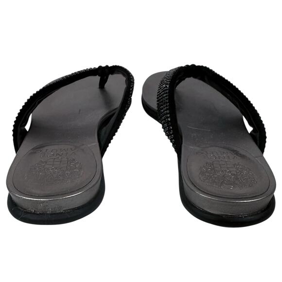 Vince Camuto Women's 7.5M EU 38 Black Elinitia Leather Thong Sandals Rhinestones - Picture 3 of 11